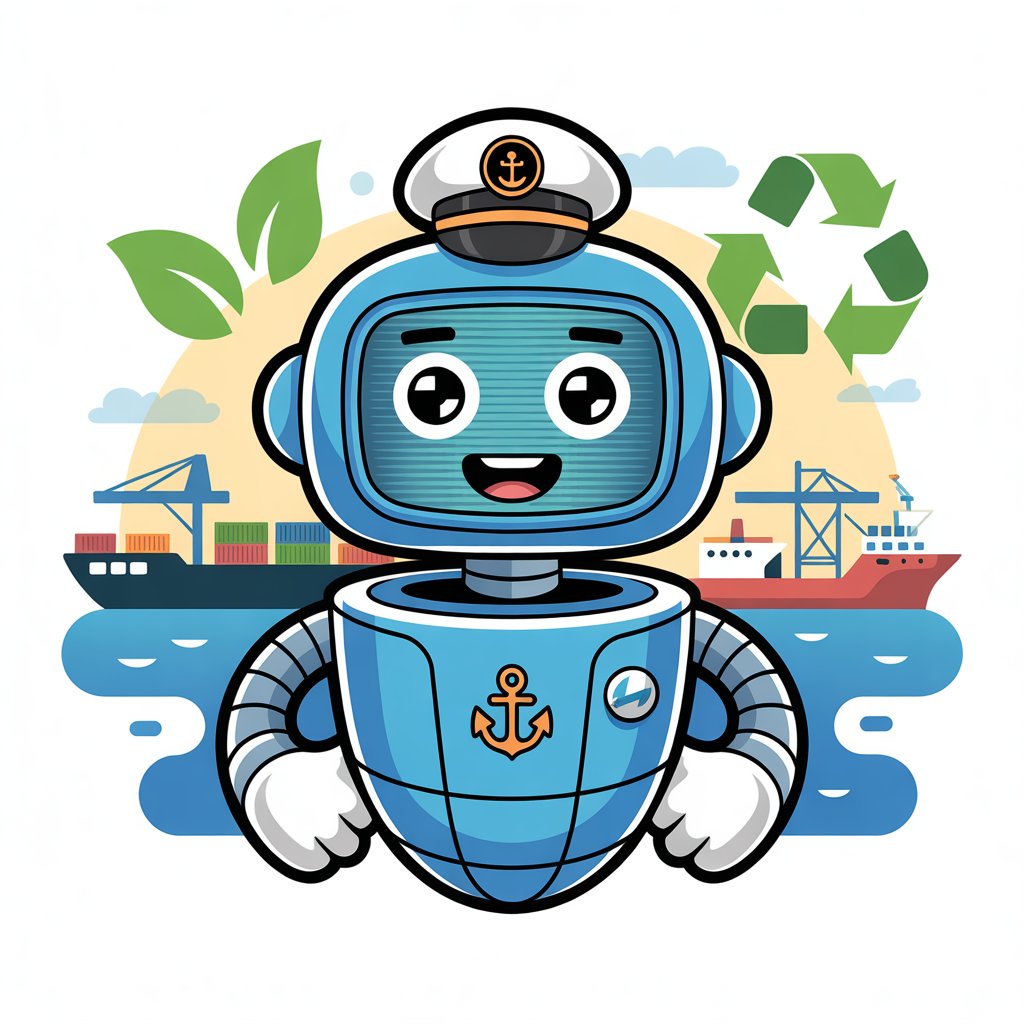 Mascote BluePort - robô azul sustentável no ambiente portuário